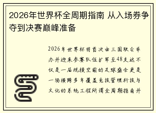 2026年世界杯全周期指南 从入场券争夺到决赛巅峰准备